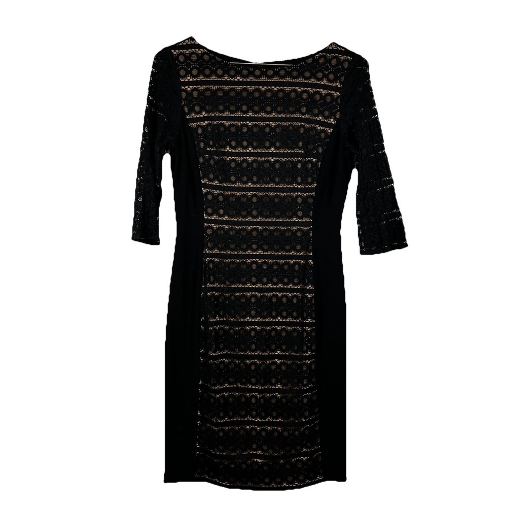 Anne Klein Black‎ Lace Gothic Midi Dress Nude Lining Dark Romance Size 8